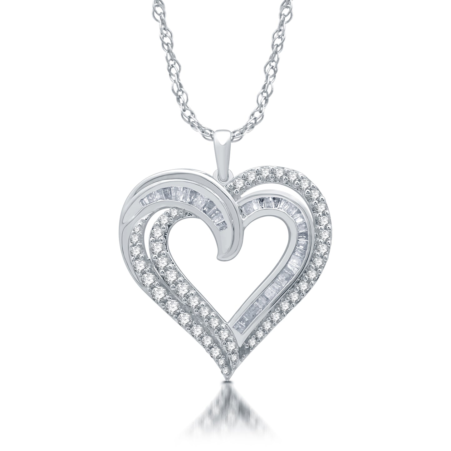 1 Cttw Diamond and .925 Sterling Silver Heart Pendant on 18" Chain