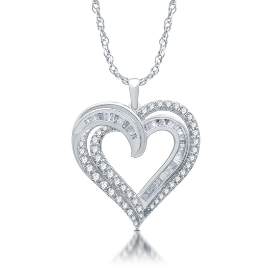 1 Cttw Diamond and .925 Sterling Silver Heart Pendant on 18" Chain