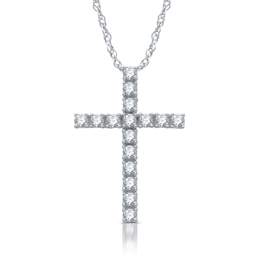 1/2 Cttw Diamond & .925 Sterling Silver Cross Pendant on 18" Chain