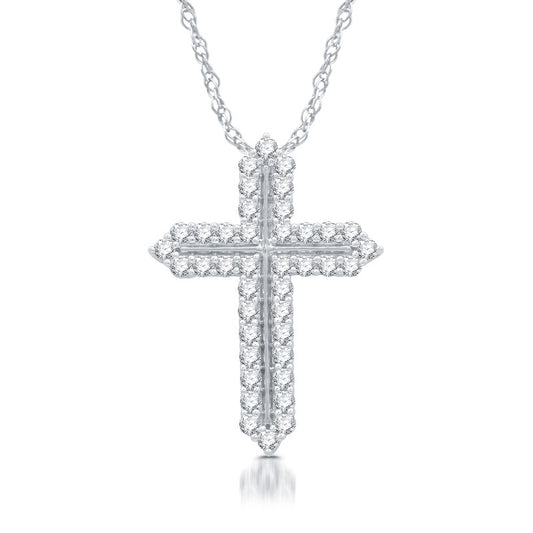 1Cttw Diamond Cross Double Row Pendant in Silver