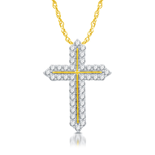 1 Cttw Diamond and 14K Gold Plated Sterling Silver Cross Pendant on 18" Chain