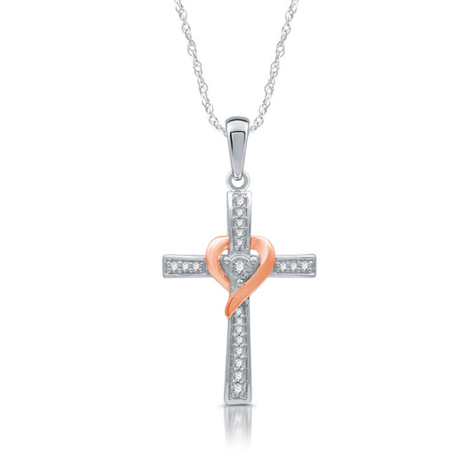 1/10Cttw Rose Gold over Silver DiamondCrossPendant