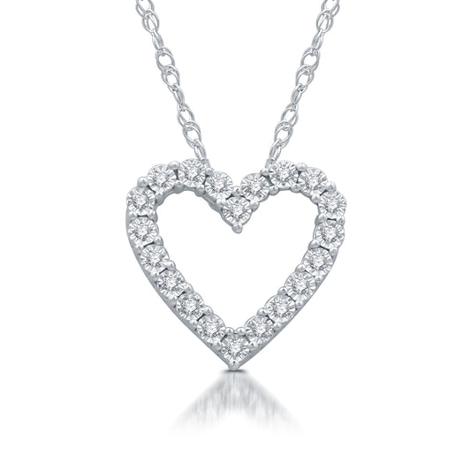 1/10 Cttw Diamond and .925 Sterling Silver Heart Pendant on 18" Necklace