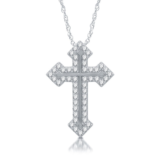1 Cttw Diamond Spirtual Cross Sterling Silver Pendant