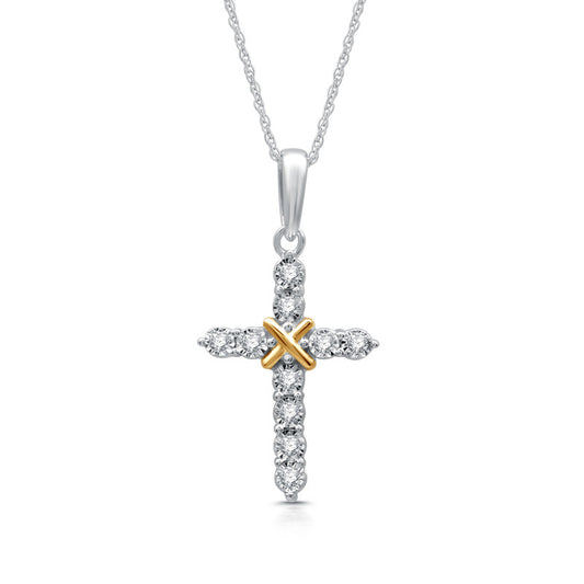 1/10 Cttw Miracle Plate Diamond Cross Pendant in Sterling Silver