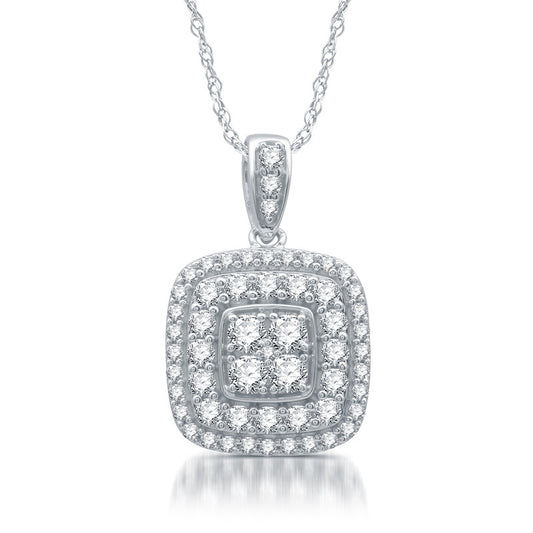 1 Cttw Diamond Square Pendant in Sterling Silver