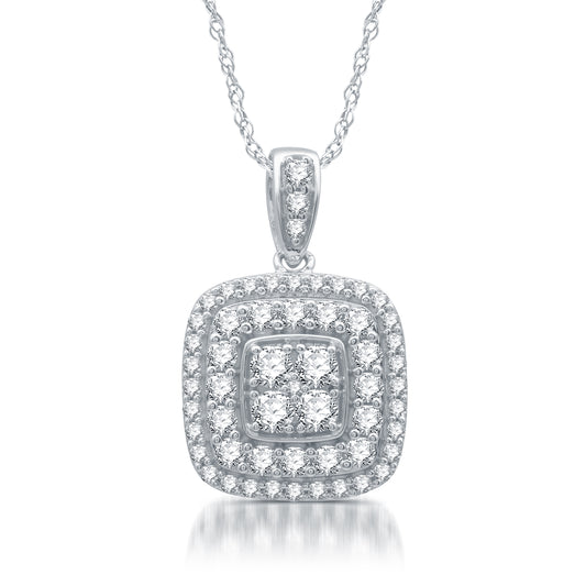 1 Cttw Diamond Square-Shaped  Pendant in .925 Sterling Silver on 18" Necklace