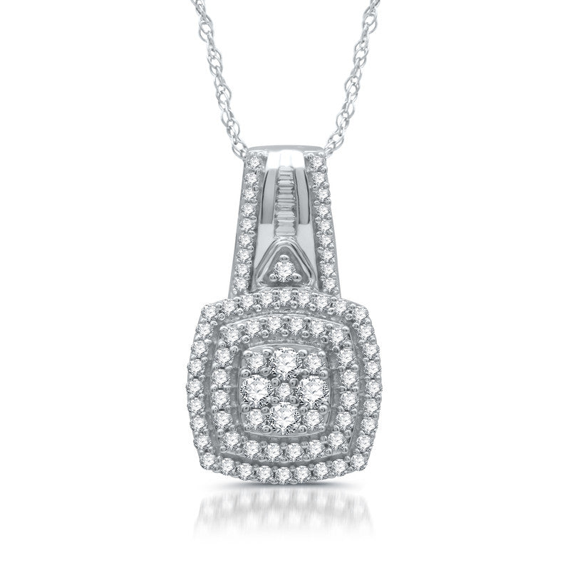 1/2 Cttw Diamond Cushion Style Silver Pendant