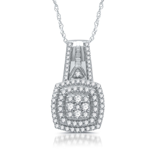 1/2 Cttw Diamond Cushion Style Silver Pendant