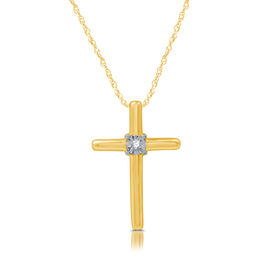 Diamond Accent Miracle Plate 14K Gold over Sterling Silver Cross Necklace - 18"