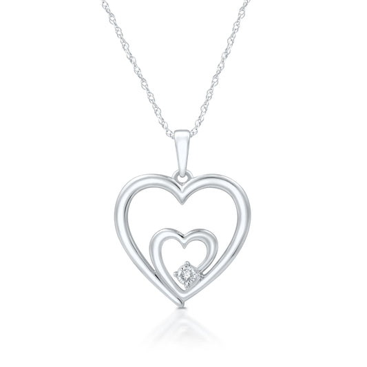 Diamond Accent Double Heart .925 Sterling Silver Necklace on 18" Chain