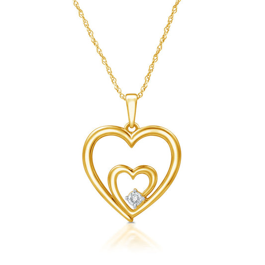 Diamond Accent Double Heart Gold plated Sterling Silver Pendant
