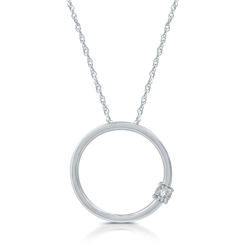 Diamond Accent Eternity Circle Pendant in .925 Sterling Silver on 18" Necklace