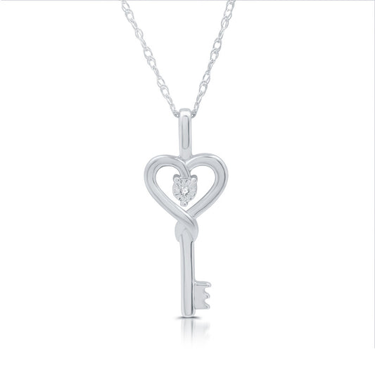 Diamond Accent Key Pendant set in Sterling Silver