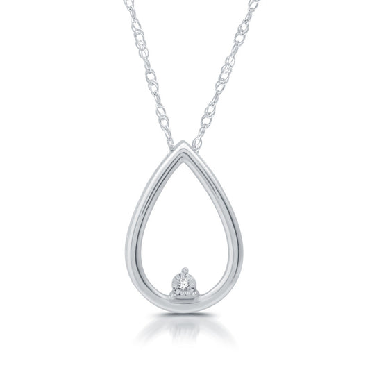 Diamond Accent Pear Drop .925 Sterling Silver Pendant on 18" Necklace