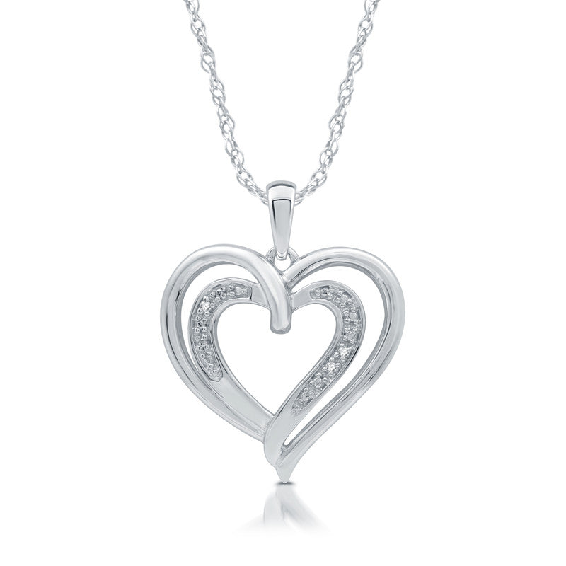 Diamond Accent Double Heart Sterling Silver Pendant