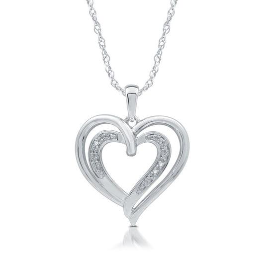Diamond Accent Double Heart Sterling Silver Pendant