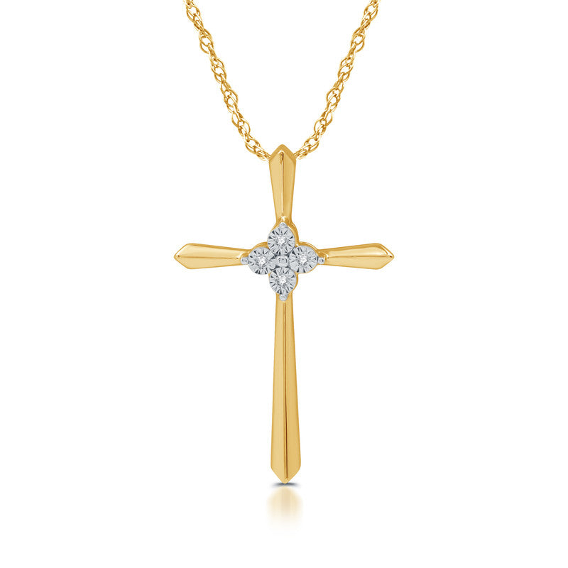 Diamond Accented Cross Pendant Crafted in Gold plated Sterling Silver