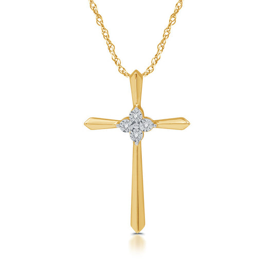 Diamond Accented Cross Pendant Crafted in Gold plated Sterling Silver