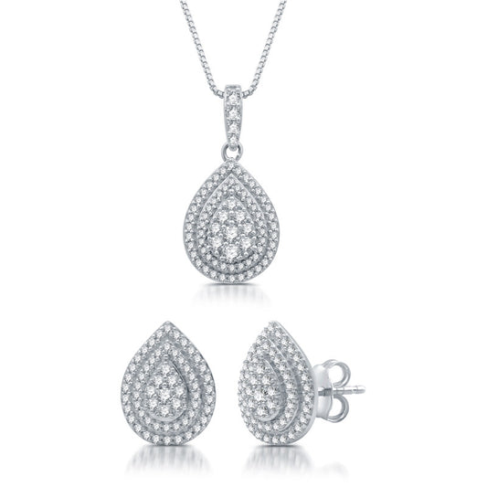1 1/2 Cttw Diamond Earrings & Pendant in Silver