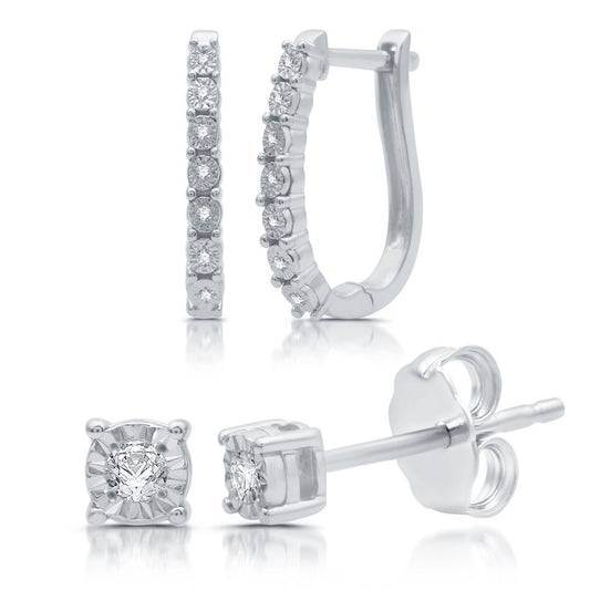 1/10 Cttw Diamond Set of 2 Earrings-Hoops & Studs