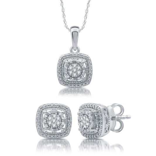1/10 Cttw Diamond Pendant & Earrings Set in Sterling Silver