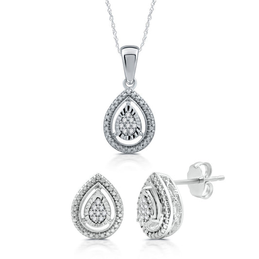 1/10 Cttw Diamond Teardrop Pendant & Earrings Set in Sterling Silver