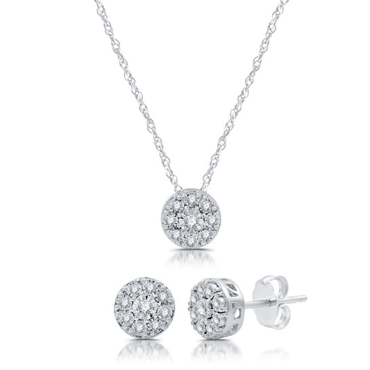 1/6 Cttw Diamond Earrings & Pendant in Silver