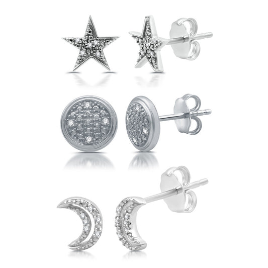 1/10 Cttw Set of 3 Earrings all Sterling Silver