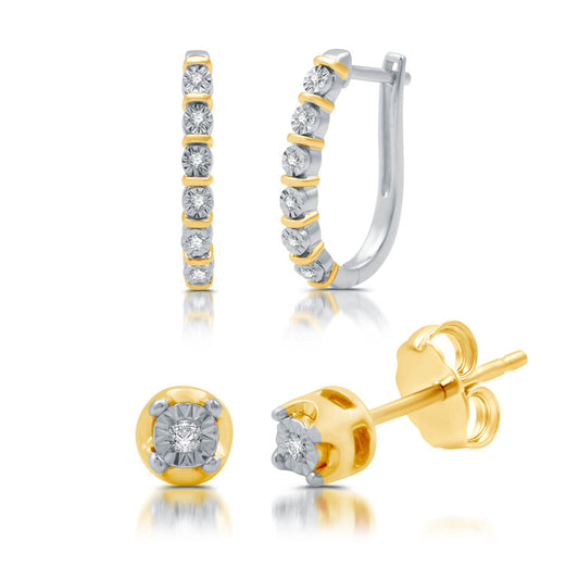 1/10 Cttw Diamond Set of 2 Earrings-Hoops & Studs