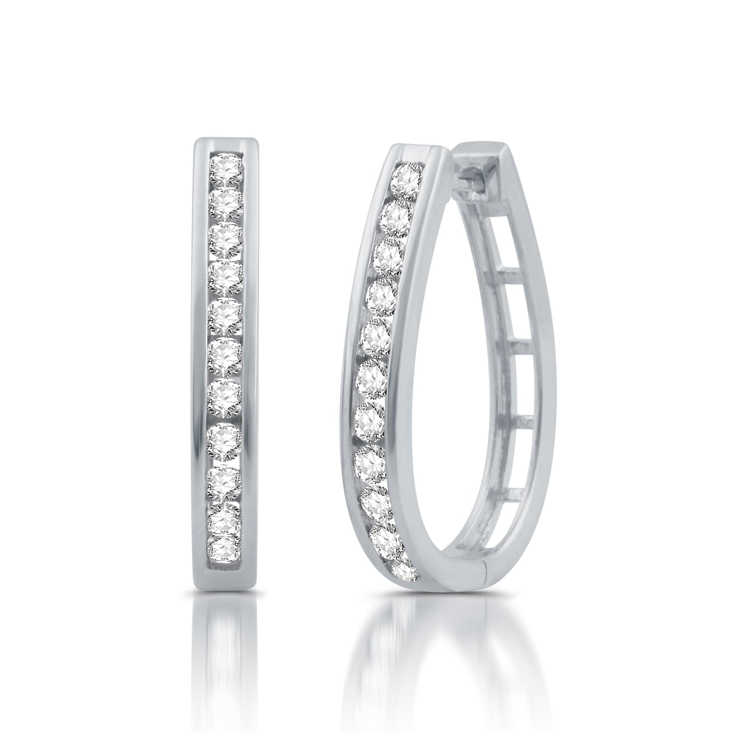 1 Cttw Channel-Set Diamond Hoop Earrings