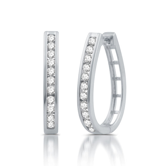 1 Cttw Channel-Set Diamond Hoop Earrings