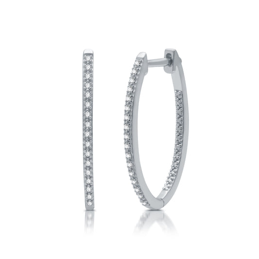 1/10 Cttw Diamond and Sterling Silver Skinny Hoop Earrings with Latch Back Closure