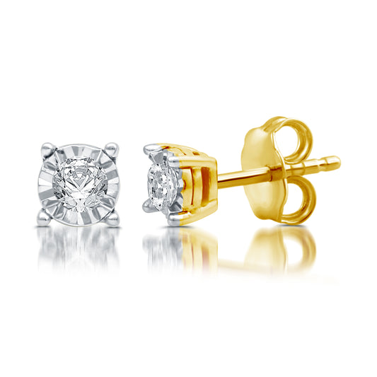 1/6 Cttw Diamond and Miracle Plate Gold over Silver Stud Earrings