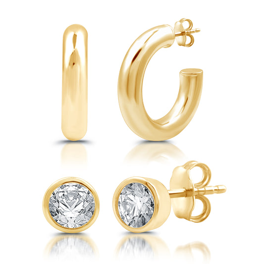 Lab-Grown Diamond Earring Set with Hoop and Studs in Gold over Silver