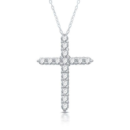 1 Cttw Lab-Grown Diamond and Lab-Created White Sapphire Cross Pendant on 18" Chain