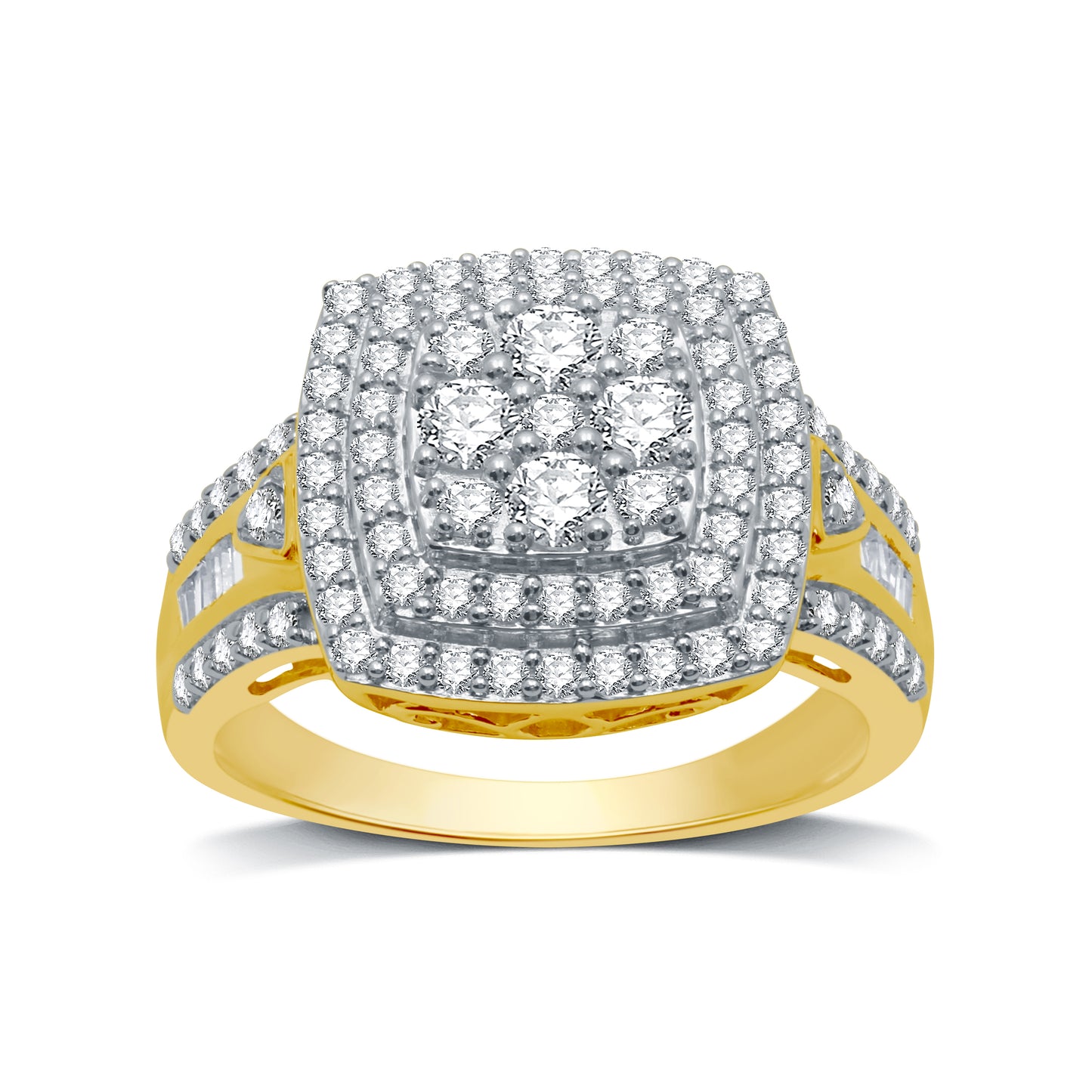 1 Cttw Diamond and Gold over Silver Square Statement Ring - Size 7