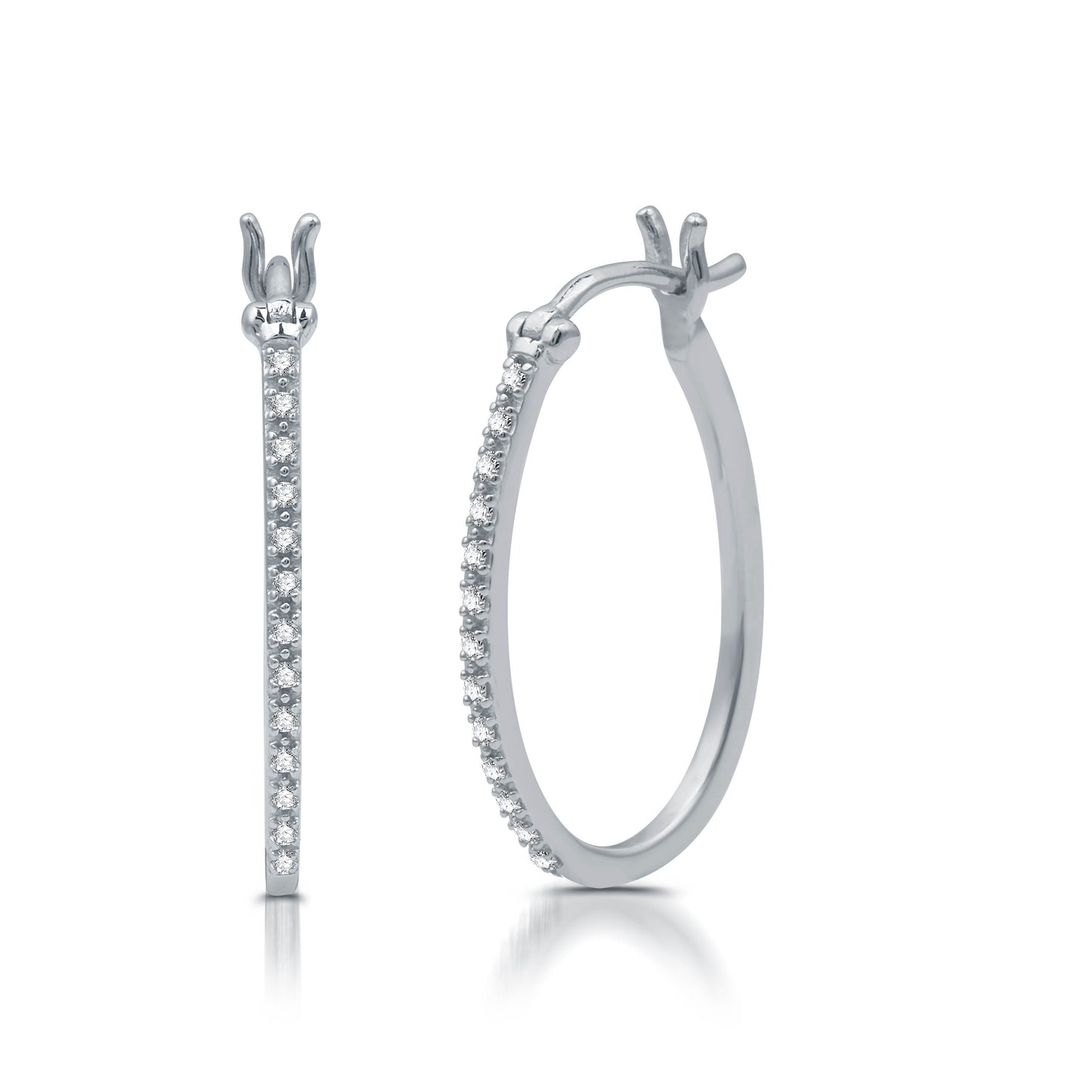 1/10 Cttw Diamond and Sterling Silver Skinny Hoop Earrings with French Closure