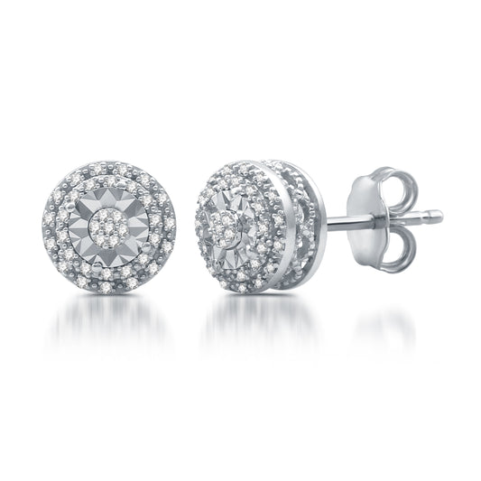 1/10 Cttw Diamond and Silver Round Stud Earrings