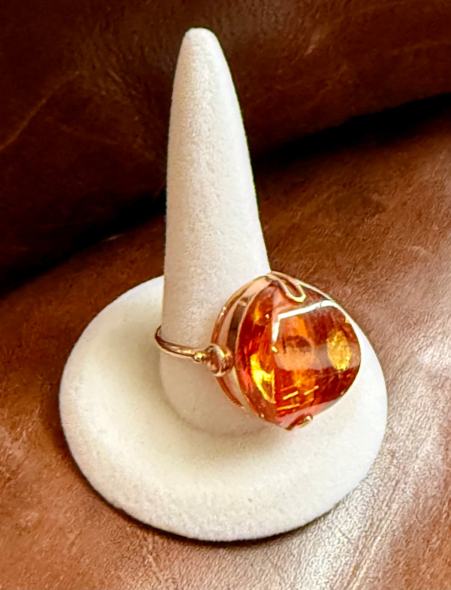 Vintage Baltic Amber and 14K Rose Gold Cocktail Ring